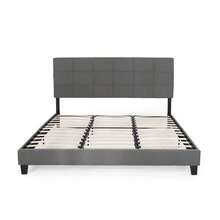 KING SIZE UPHOLSTERED PLATFORM BED FRAME WITH MODERN TUFTED WAFFLE STITCHING, EASY ASSEMBLY, CHARCOAL GRAY