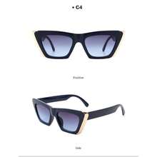 Women's Vintage Square Retro Cat Eye Fashion Sunglasses Eyewear, With Gold Edge Detail Must Have For Travel, Beach, Street Style, Everyday Wardrobe Essentials, Business Casual Outfits And Lifestyle Accessories - 藏蓝色 - 查看 3