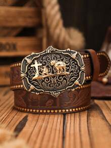 1 件男士波西米亚西部牛仔马扣复古深棕色 PU 皮带，适合所有季节秋季、秋季、万圣节秋冬配饰，适合青少年、青年、男士、休闲、户外、运动、度假、毕业礼物、生日、日常穿着