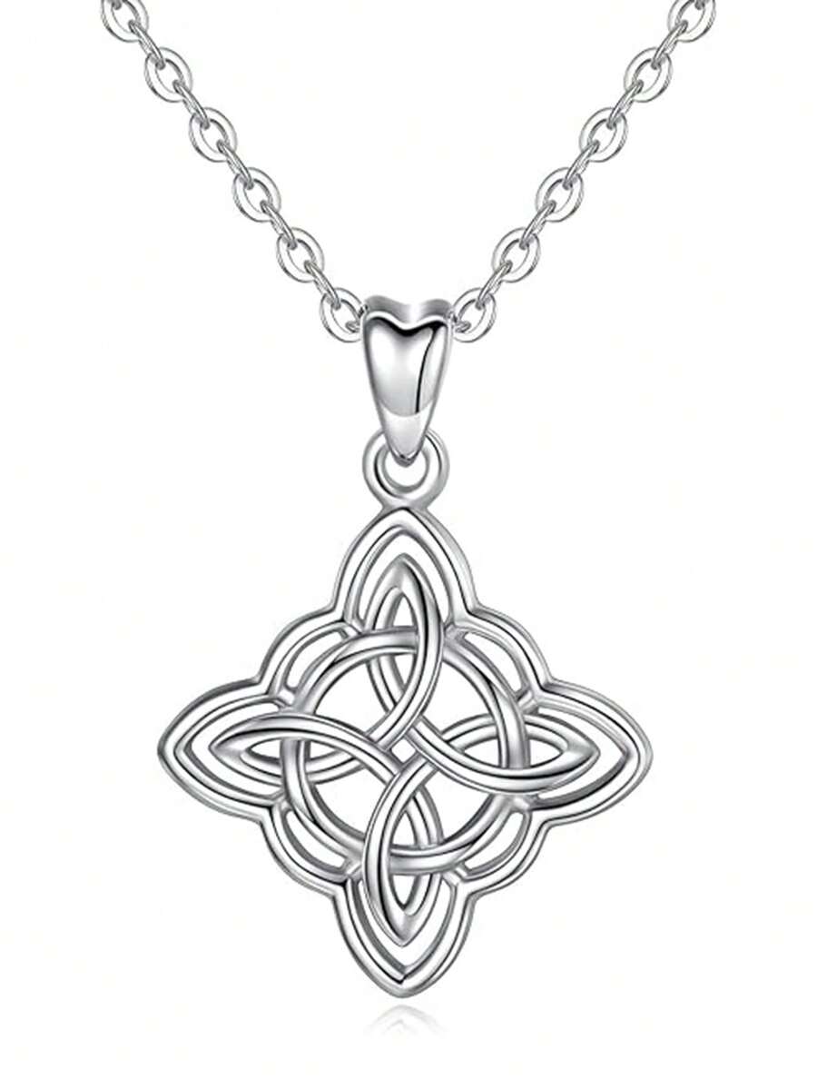 1pc 925 Sterling Silver Simple Witch Knot Pendant Necklace, Suitable For Women's Daily Wear, Gift For Girlfriend, Wife, Mother On Birthday, Anniversary