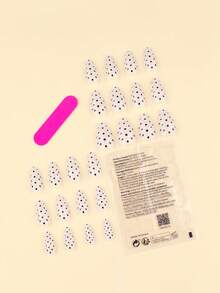 24片黑色波点美甲贴纸，短杏仁形美甲套装，包含1张贴纸和1个迷你指甲锉，适合日常美甲。 - 彩色 - 查看 2