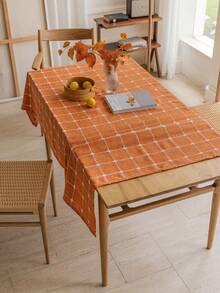 1pc Rustic Orange Plaid Tablecloth, High-Quality Versatile American Country Style Vintage Minimalist Kitchen Decor Rectangular Tablecloth For Family Gathering, Birthday Party, Dinner - Orange - View 1