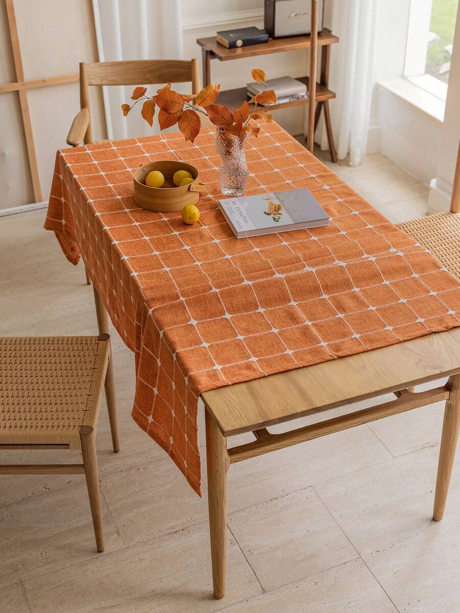 1pc Rustic Orange Plaid Tablecloth, High-Quality Versatile American Country Style Vintage Minimalist Kitchen Decor Rectangular Tablecloth For Family Gathering, Birthday Party, Dinner - Orange - View 1