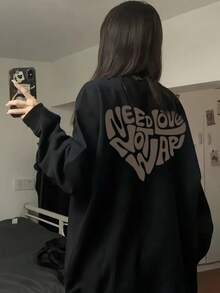 2025 Autumn New Fashion Casual Loose Long T-Shirt Women, Letter Print Long Sleeve Tops, Street Korean Style