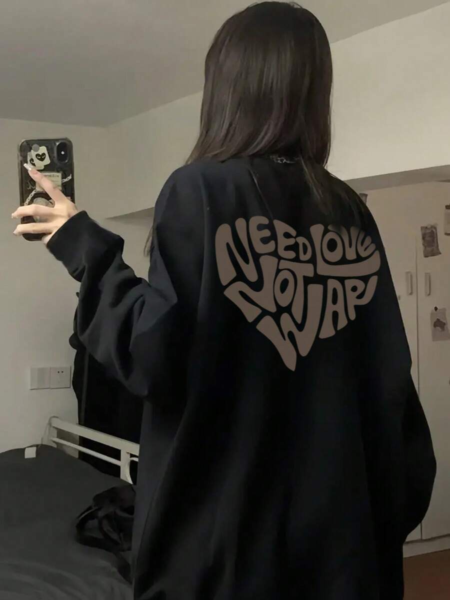 2025 Autumn New Fashion Casual Loose Long T-Shirt Women, Letter Print Long Sleeve Tops, Street Korean Style