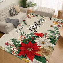 1/2pcs Christmas Floor Mat, Classic White Red Floral And Green Foliage Pattern Kitchen Floor Mat, Christmas Atmosphere Decoration, Kitchen Floor Mat, Room Decoration, Perfect For Dining Room, Hallway, Bathroom, Bedroom And Doorway - Multicolor - View 13