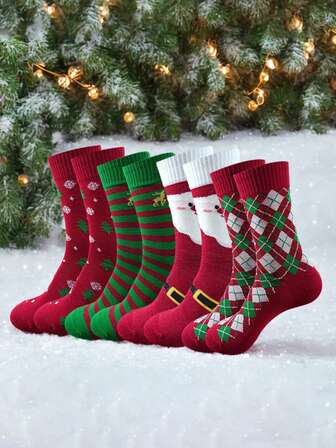 4 pares de calcetines navideños festivos - elásticos y cómodos con estiramiento, con patrones de Papá Noel y árbol de Navidad, alce, copos de nieve, adecuados para hombres y mujeres como regalo, regalos de Navidad, 8 piezas/4 piezas/2 piezas