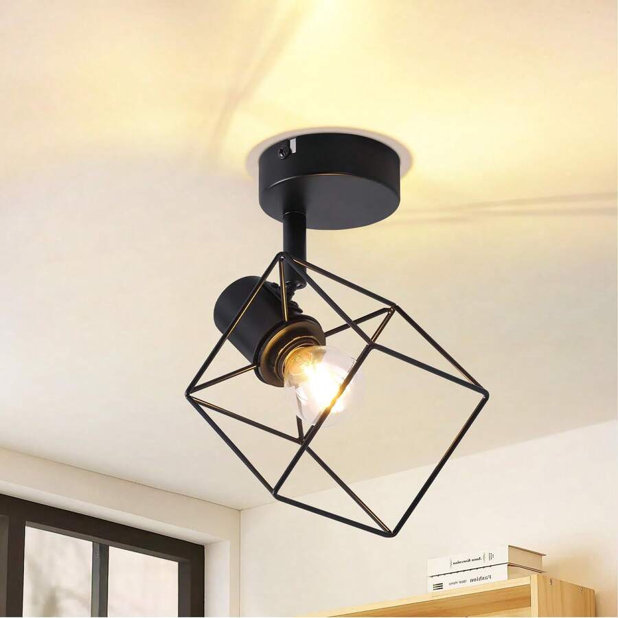 Glitzerlife Ceiling Spotlight Ceiling Lamp Black - E14 Ceiling Light 350° Swivel Ceiling Spots Vintage Metal Spotlights Living Room Lamp For Bedroom Hallway Kitchen - Without Bulb - 1 火焰 - 查看 1