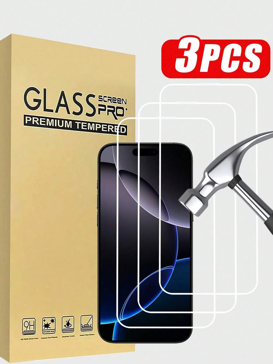 Bộ 3 miếng dán màn hình tương thích với Apple 17/16 Pro Max/16 Pro/16/16 Plus/16E/15 Pro Max/15/15 Pro/15 Plus/14 Pro Max/14 Pro/14/14 Plus/13/12/11, viền trắng in lụa, kính cường lực hai lớp, độ cứng 9H, độ trong suốt cao 99,99%, tương thích với ốp lưng điện thoại, phù hợp với thiết bị 6.9 inch.