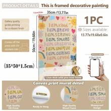 1 buc., Tablou de perete pe pânză, Decor pentru camera copiilor înrămat, Poster cu afirmații pentru copii, Imprimeu cu tematică florală, Imprimeu personalizat pentru dormitorul copiilor, Artă de perete personalizată pentru fete, Imprimeu pentru camera de joacă pentru fete, Decor pentru camera copiilor, Floral, Stil boem, Decor pentru camera copiilor, Decor pentru camera maternității
