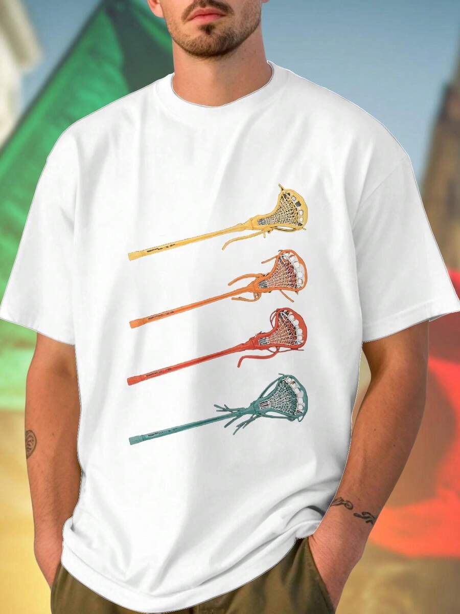 Colorful Lacrosse Sticks Set Maglietta Uomo Moda Sportiva Comoda Traspirante  Casual Offerta Esclusiva Novità Regalo Idea Imperdibile