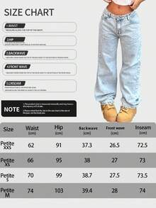 PETITE Women's Casual Water-Washed Wide Leg Denim Jeans For Daily Wear - 淺色水洗藍 - 查看 9