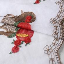 2片装优雅咖啡色薄纱窗帘，带刺绣图案，一体式垂帘设计，适用于客厅、餐厅、厨房、阳台 - 紅色 - 查看 10