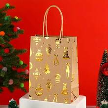 12/24 件圣诞主题礼品袋，12 种什锦图案套装，烫金和压花工艺品，卡通圣诞树、驯鹿、雪花图案，牛皮纸包装，圣诞派对用品