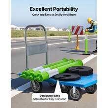 3 Pack Traffic Delineator Posts, 48 Inches Traffic Safety Cones With Weighted Base And Reflective Strips, Heavy Duty Delineator Posts For Construction Site, Parking Lot, Crowd Control, Green - Green 3-piece Set - View 4