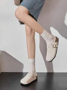 Zapatillas de plataforma para mujer, modelo nuevo de otoño, versátiles, ligeras, con tacón plano y diseño de sandalias con cabeza de paquete, Bailarinas de mujer - Caqui - Ver 3