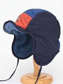 1pc Contrast Color American Cartoon Embroidered Winter Trapper Hat, Thick Warm Ear Protection Fleece Aviator Pilot Cap Autumn Decor - A - View 4