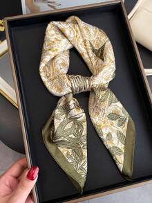 1pc Luxury And Fashionable Floral Print Imitation Silk Satin Square Scarf Headband Bandana , Versatile Women's Hair Band Shawl For Tourism, Vacation, Leisure, And Leisure,Head Scarf, Daily Commuting Small Collar For Dress