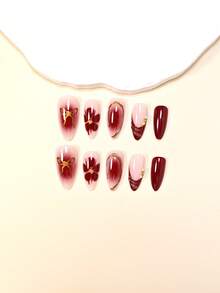 Mejora tu apariencia instantáneamente con 24 piezas de puntas de uñas postizas cuadradas de almendra con degradado rojo elegante, diseño de rayas de gel 3D con mariposa dorada y perla, uñas rosas de estilo floral rojo-marrón, uñas rojas francesas artificiales de cobertura completa para mujeres y niñas. Incluye 1 hoja de pegatinas adhesivas y 1 lima de uñas mini. Envío aleatorio de gel de gelatina.