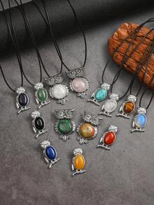 1/5/10 件时尚金属镶嵌天然水晶猫头鹰吊坠项链，天然紫水晶适合女性日常佩戴 - 貓頭鷹 - 查看 9