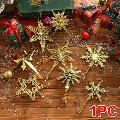 1 件，圣诞树顶饰星，星形和雪花形圣诞树顶饰，塑料圣诞装饰，适合节日派对家居装饰，适合婚礼和第一次圣餐活动，无需电力的圣诞节节日家居装饰