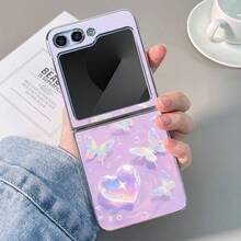Light Purple Based Rainbow Crescent, Colorful Butterfly And Heart Pattern Phone Case Compatible With Samsung Galaxy Zflip 6,Zflip 5,Moto Razr50, Razr60,Galaxy Zfold 6 Zfold5 Cover Protective Shockproof Casing White Cases Fashion Pattern Galaxy Phone Case With Butterfly Phone Strap - White - View 5
