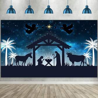 1pc Christmas Background Banner, 82.7*59.1/59.1*39.4/39.4*29.5 Inch Nativity Background For Christmas Party, Photography Background, Wall Sign, Yard Sign, Winter New Year Christmas Eve Christmas Party Decoration
