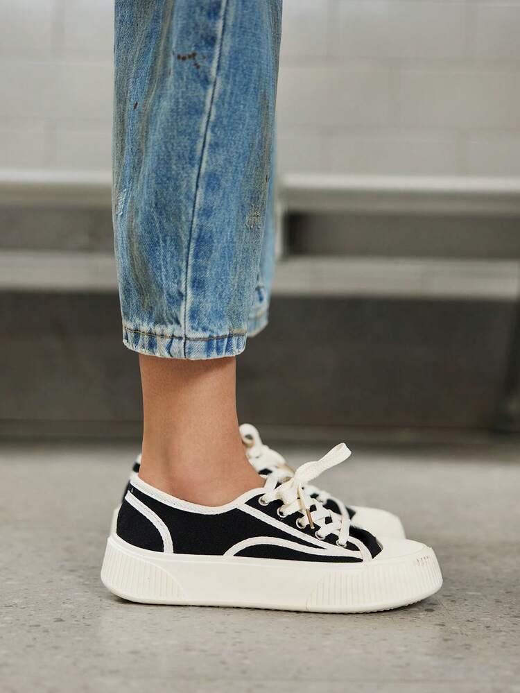 DareSee 女士运动帆布鞋，系带运动鞋，冬季礼物，音乐节必备 - 黑色 - 查看 4