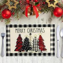 4 pièces/6 pièces, Napperons de Noël - Motif à carreaux de bison flocons de neige Napperons pour les fêtes d'hiver, Tapis de table lavables, Convient pour les fêtes de famille, la cuisine et la décoration de la salle à manger 30x45cm