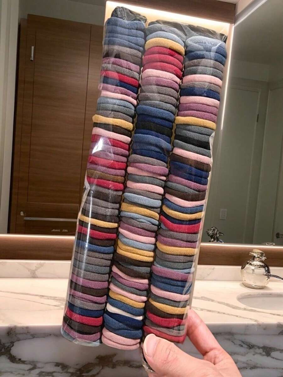 125个/套，4厘米/1.57英寸，柔和色调发圈，可爱简约，弹性无缝，适合女性日常使用，可用于扎马尾辫、化妆、洗头、通勤、运动、上学、派对、假日等场合，也是馈赠佳品。发绳、发圈、头饰、健身运动跑步装备、橡皮筋、美容家居发饰