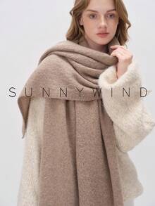 1条女士纯色柔软亲肤保暖围巾，适合日常搭配连衣裙 - 駝色 - 查看 2