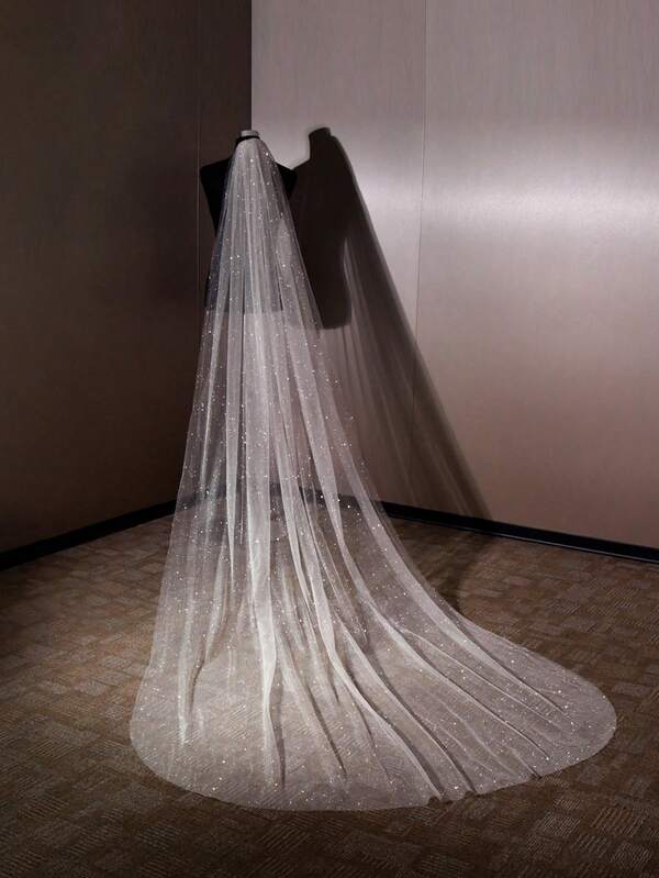 1 pieza Velo de novia con brillo estrellado de 3 metros de largo, adecuado para ceremonia de boda, fotografía de boda, registro, con peine