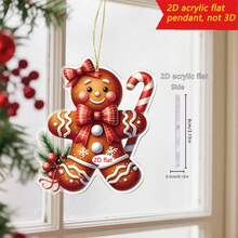 4Pcs Christmas Tree Ornament Set 2D Acrylic Flat Gingerbread Man Hanging Decorations For Holiday Present Party Supplies - Orange - View 3