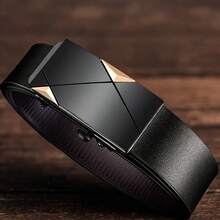 1PC Men's Automatic Buckle Belt, Black Samurai Shape, High-Grade Solid Leather, Enhance Confidence And Aura, Suitable For Business Casual, Business, Boyfriend, Husband, Father's Gift, Suitable For Daily Wear, Fashion, Teenagers, Outdoor, Vacation, Sports