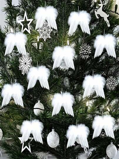 1/3Pcs, White Angel Wings Ornaments For Christmas Tree Decoration, DIY Crafts & Home Holiday Decor