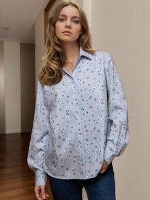 Women's Ditsy Floral Casual Shirt, French Style With Button Front, Elegant And Versatile For Daily Wear, Spring/Autumn/Winter