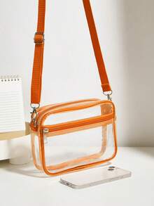 Casual Transparent Crossbody Bag, Minimalist Fashion PVC Zipper Shoulder Bag With Adjustable Strap - Orange - View 5