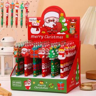 1pc Christmas Festival Patch Press Neutral Pen Santa Claus Gift Pen Black Writing Pen Student Prize Pen [Color Pattern Random]
