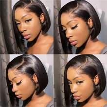 12 Inch 13x4 HD Lace Frontal Short Straight Bob Wig Glueless Wig Virgin Brizilian Hair Wigs 200% Density Glueless Wig With Fiber Wig Beginner For 13x4 Ear To Ear Lace Front Long Hair Pre Plucked Natural Hairline Straight Bob Wigs Daily Use