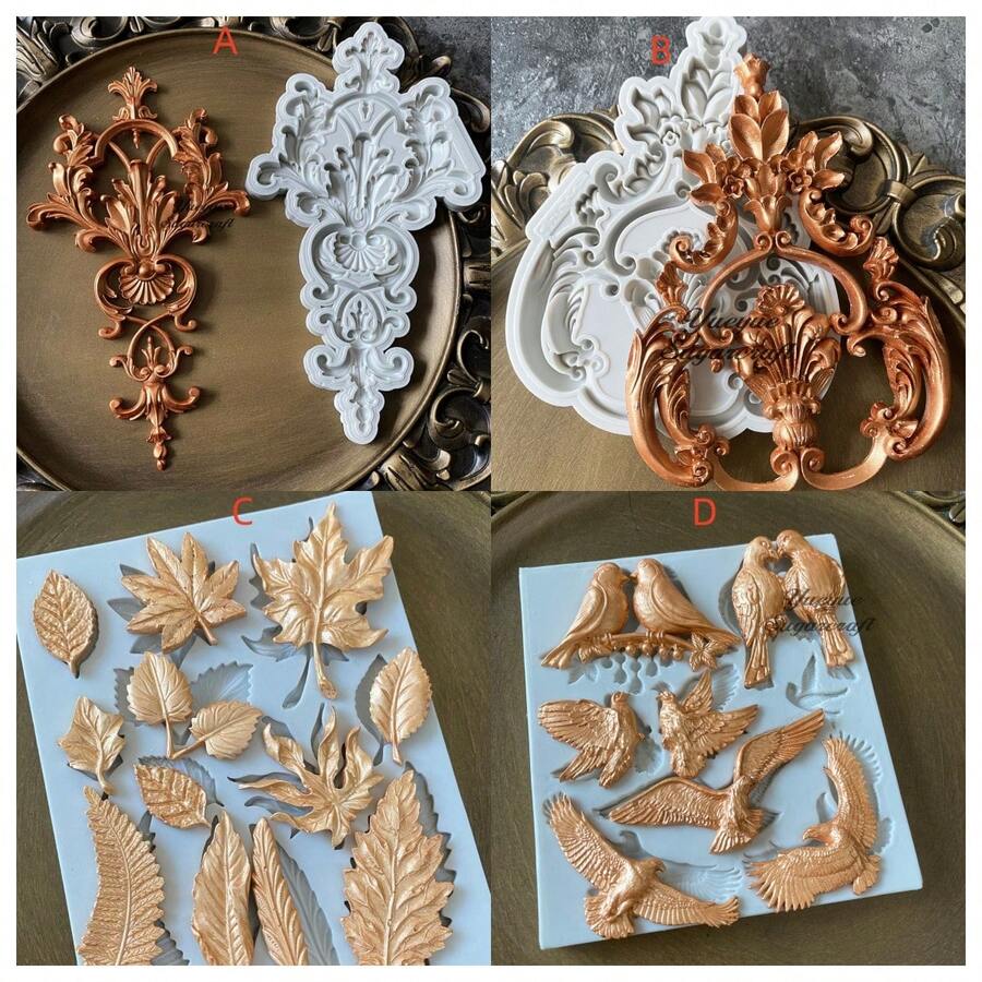 Khuôn silicon hình lá chim nổi - Khuôn nhựa DIY - Màu Xám nhạt - Xem 1