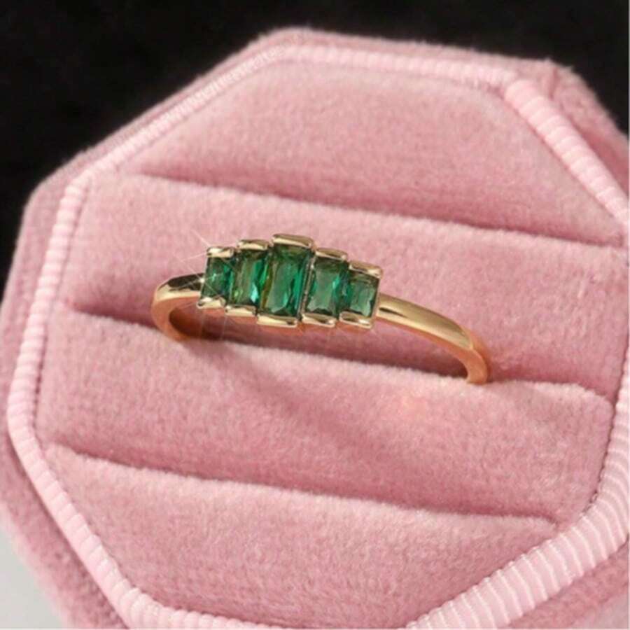 خاتم مستطيل من الزركونيا المكعبة بتصميم بسيط، هدية مجوهرات أنيقة للنساء، مناسب للارتداء اليومي والمناسبات الخاصة