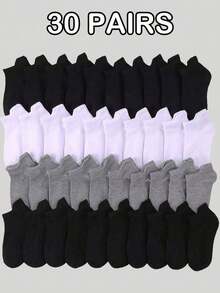 1/9/15/30 Đôi tất cổ ngắn màu đen trắng xám, tất thể thao chạy bộ cho trẻ mới biết đi, bé trai bé gái, đồ dùng cần thiết cho bé khi trở lại trường, tất mềm mại ấm áp cho trẻ em mùa thu đông, quà tặng Giáng sinh Halloween Lễ Tạ ơn - Nhiều màu - Xem 1