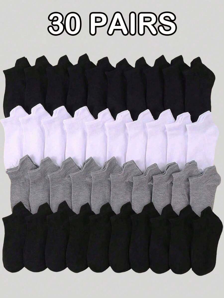 1/9/15/30 Đôi tất cổ ngắn màu đen trắng xám, tất thể thao chạy bộ cho trẻ mới biết đi, bé trai bé gái, đồ dùng cần thiết cho bé khi trở lại trường, tất mềm mại ấm áp cho trẻ em mùa thu đông, quà tặng Giáng sinh Halloween Lễ Tạ ơn - Nhiều màu - Xem 1