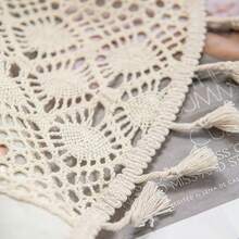 Boho Curtain Crochet Dots Patchwork Semi-Blackout Bohemian Handmade Tassels, Rod Pocket Window Treatment Vintage Rustic Farmhouse Drapes For Living Bedroom, 1 Panel 59" W X 96" L, Beige - 米色圓點拼布59Wx96L一包 - 查看 7