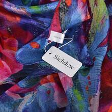 100% Mulberry Silk Scarf For Women Lightweight Long Scarves Beach Wraps Cover Up -Travel Photography Scarfhalloween - Blue Red - 查看 5