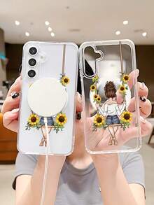 Minimalist Sunflower Girl Clear Acrylic TPU Phone Case For IPhone 16 Pro Max & For Samsung S24 Ultra & For IPhone 15 Pro, Creative Flower Phone Case With Artistic Design, Protective Cover With - Trong sáng - Xem 7