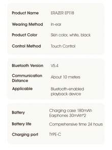 Lenovo 联想 ERAZER 无线蓝牙耳机，无线设计，超长续航，降噪，防水，适合运动和游戏，男女通用，型号 EP118 - 黑色 - 查看 6