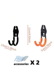 2pcs Heavy Duty Metal Hooks, Reinforced Specialty Hanging Rack, Warehouse Hardware Tool Storage Hanger, Suitable For Bicycle, Pipe, Skateboard, Ladder, Metal Cable Wall Mount Organizer Space-Saving Multi-Purpose Adjustable Stackable Portable
