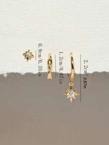 3 件套 Moebius 扭曲耳环、星形耳钉和星形吊坠环状耳环首饰套装，适合女士 - 三件套耳環 - 查看 3