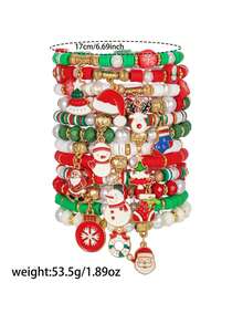 12 Peças Conjunto de Decoração Pendente de Boneco de Neve, Papai Noel, Rena, Chapéu de Papai Noel, Guirlanda de Natal com Argila Macia, Kit de Pulseira com Contas de Vidro Facetado, Adequado para Feriados, Família, Amigos, Combinação Diária